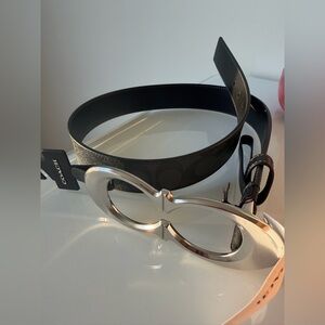 Coach Kisslock Black leather monogram belt with Silver Buckle